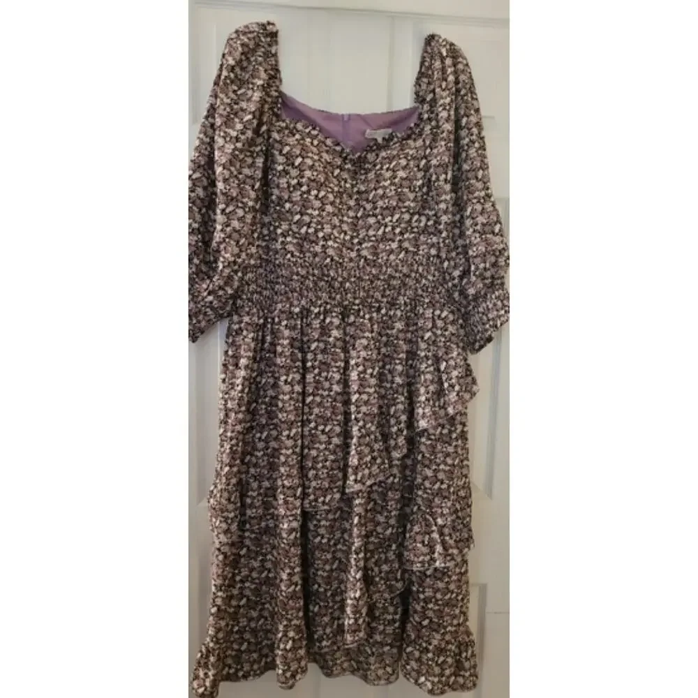 Ivy City Co. Floral Romantic Sleeve Sweethear Purple Ruffle Tiered Dress XXLarge - Picture 4 of 5